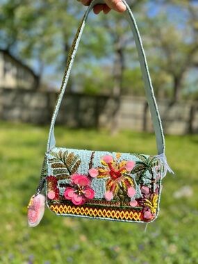 Floral Beaded Shoulder Bag NWT